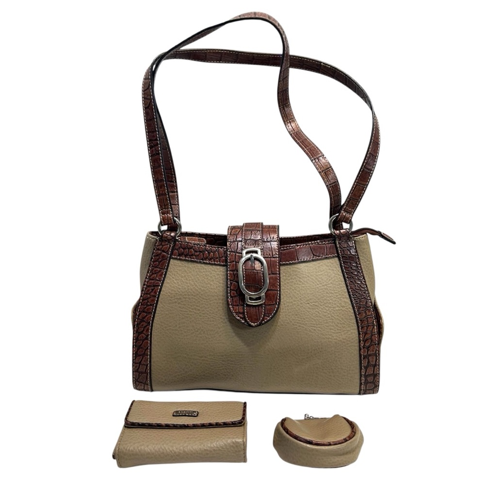 Rosetti Taupe Shoulder Bag with Brown Croc Trim and Matching Accessories